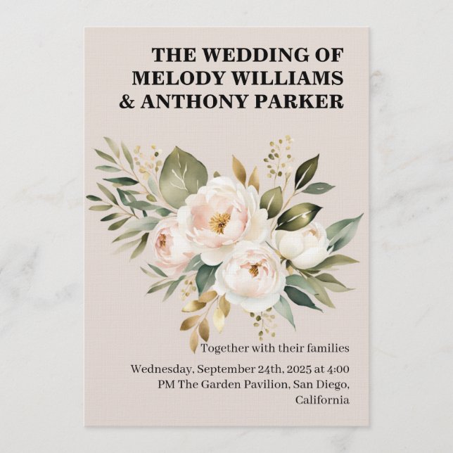 Elegant Floral Wedding Invitation | White Rose & E (Devant)