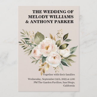 Elegant Floral Wedding Invitation | White Rose & E Einladung