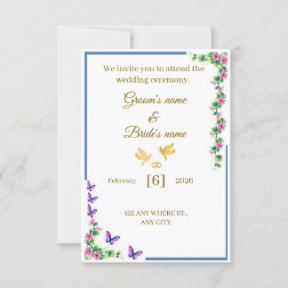 Elegant Floral Wedding Invitation with Butterflies