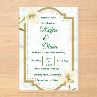 Elegant Floral Wedding Invitation with Gold Frame 
