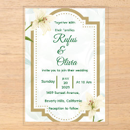 Elegant Floral Wedding Invitation with Gold Frame  Acryleinladungen