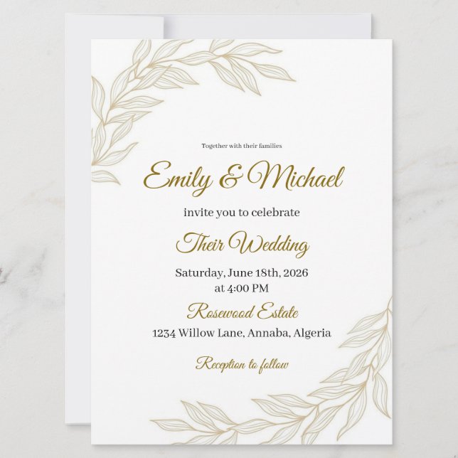 Elegant Floral Wedding Invitation with Gold Script (Devant)