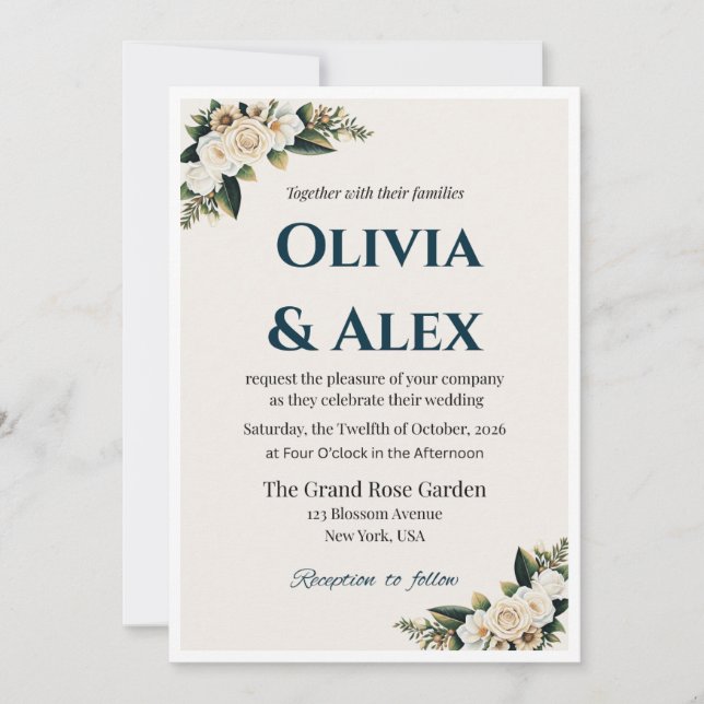 Elegant Floral Wedding Invitation with Greenery Einladung (Vorderseite)