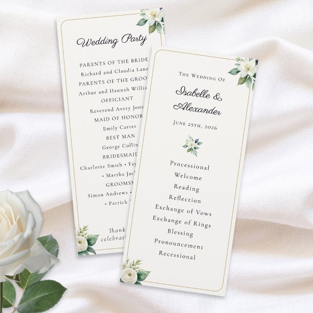 Elegant Floral Wedding Program Template Programm (An elegant wedding program personalized with the couple's names, wedding date and ceremony details)