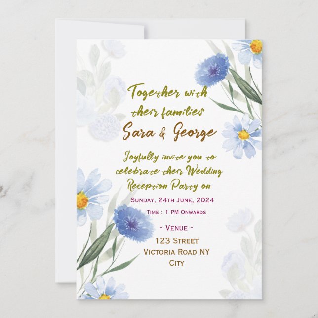 Elegant Floral Wedding Reception Invitations  Einladung (Vorderseite)