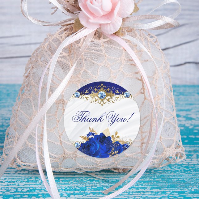 Elegant Floral Wedding Royal Blue Vielen Dank Runder Aufkleber (Von Creator hochgeladen)