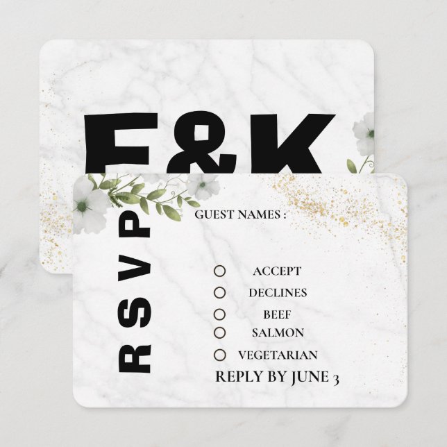 Elegant Floral Wedding RSVP Card  Karte (Vorne/Hinten)