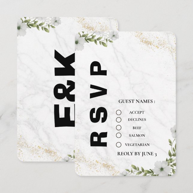 Elegant Floral Wedding RSVP Card  Karte (Vorne/Hinten)
