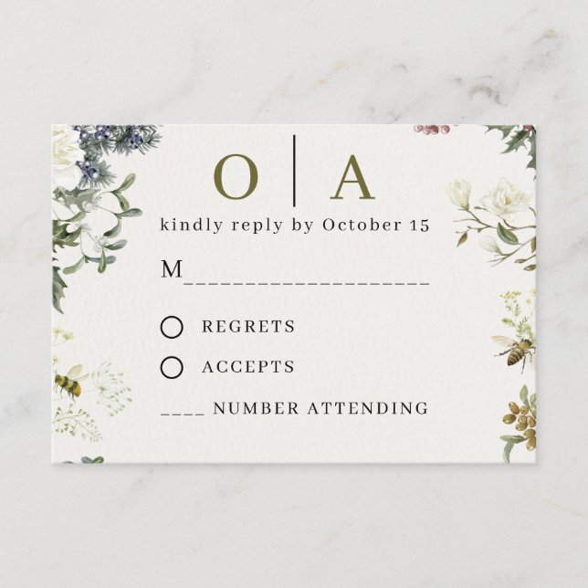 Elegant Floral Wedding RSVP Card | Watercolor  (Vorderseite)
