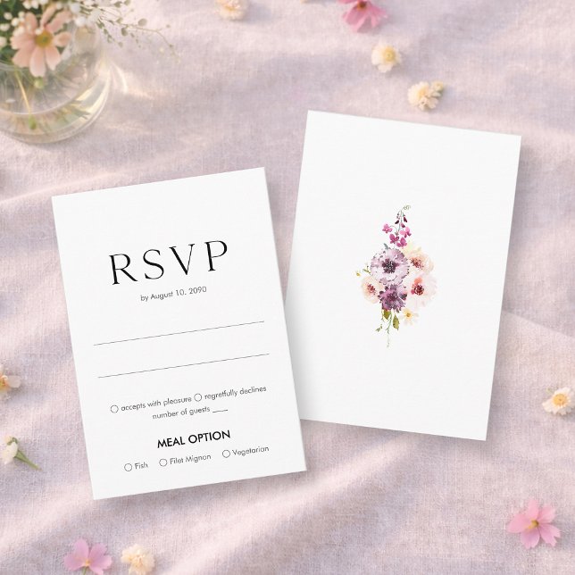 Elegant Floral Wedding RSVP Card with Meal Choice (Créateur téléchargé)
