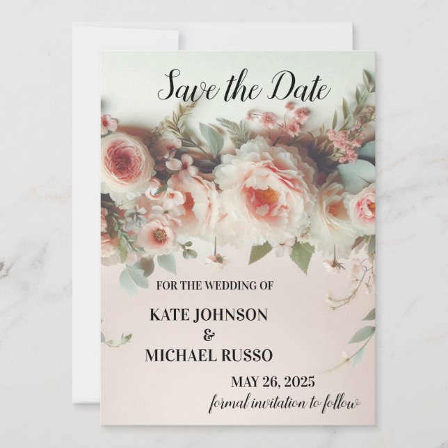 Elegant Floral Wedding  Save The Date (Vorderseite)