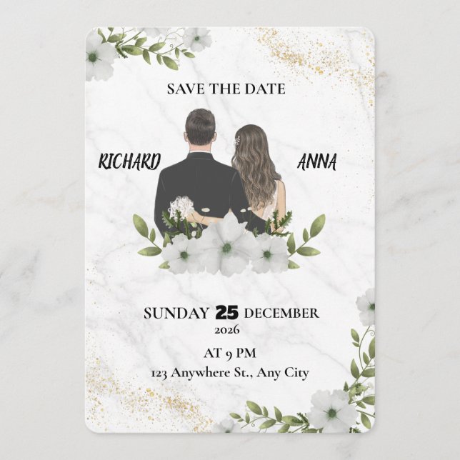Elegant Floral Wedding Save the Date Card  (Vorderseite)