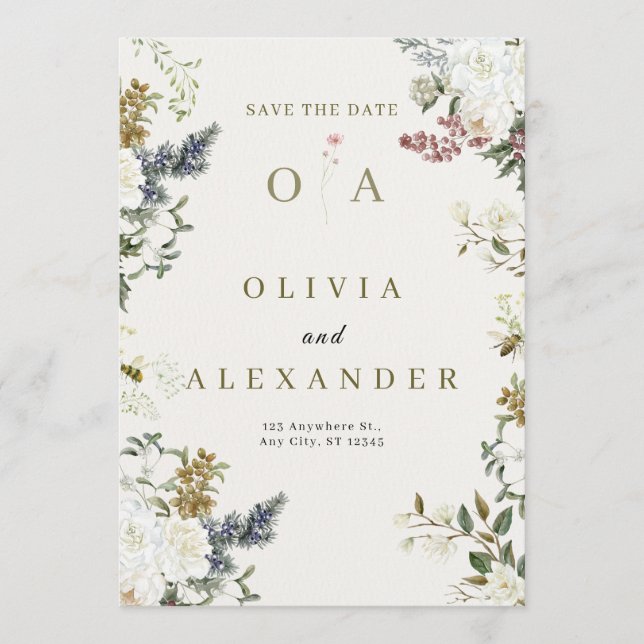 Elegant Floral Wedding Save the Date | Watercolor  Einladung (Vorderseite)