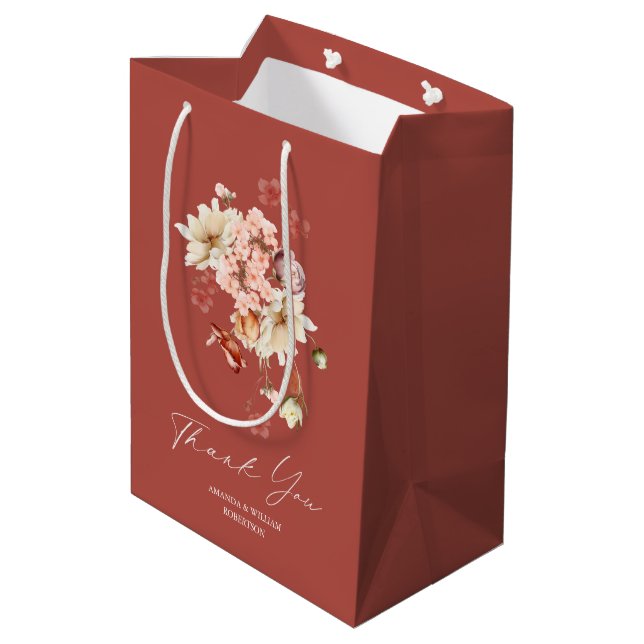 Elegant Floral Wedding Vielen Dank, dass Sie ein G Mittlere Geschenktüte (Rückseite Schrägansicht)