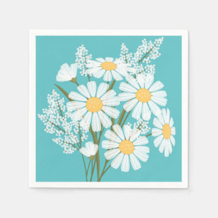Elegant Floral White Daisies auf Aquamarin Serviette