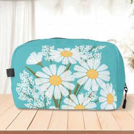 Elegant Floral White Daisies auf Aquamarin Waschbeutel