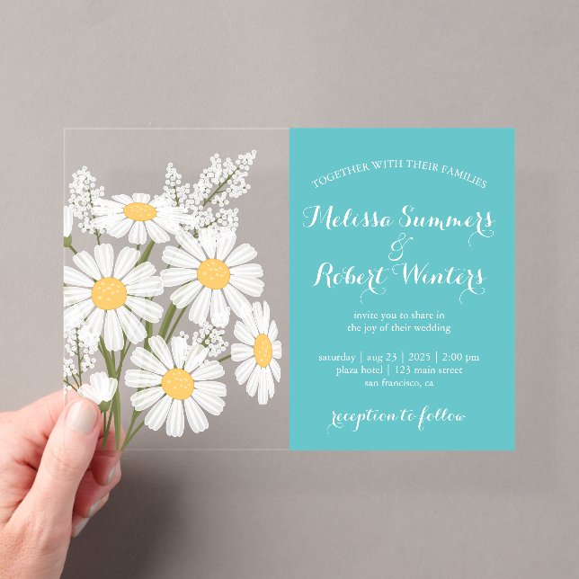 Elegant Floral White Daisies Bouquet Wedding Aquam Acryleinladungen (Insitu (Handheld))