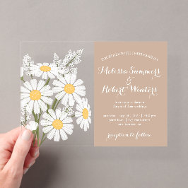 Elegant Floral White Daisies Bouquet Wedding Beige Acryleinladungen