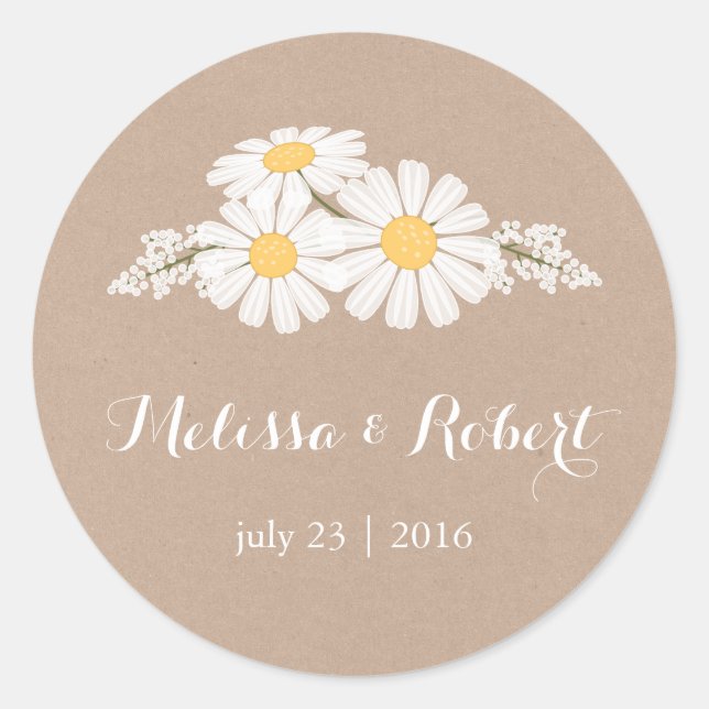 Elegant Floral White Daisies Bouquet Wedding Runder Aufkleber (Vorderseite)