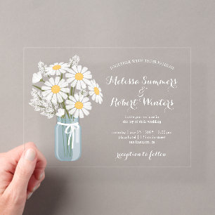 Elegant Floral White Daisies Mason Jar Wedding Acryleinladungen