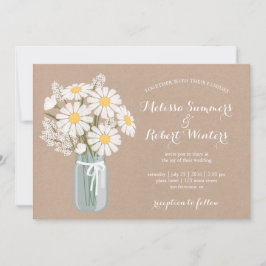 Elegant Floral White Daisies Mason Jar Wedding Einladung