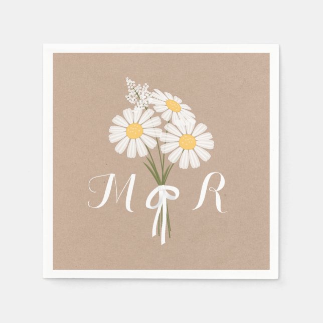 Elegant Floral White Daisies Monogram Wedding Serviette (Vorderseite)