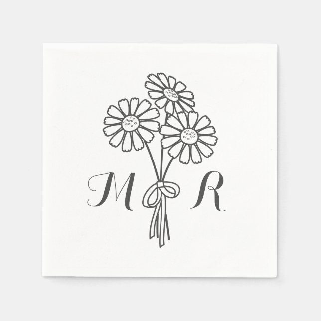 Elegant Floral White Daisies Monogram Wedding Serviette (Vorderseite)