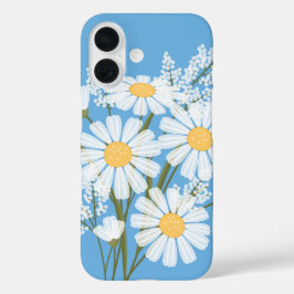 Elegant Floral White Daisies on Blue iPhone 16 Hülle