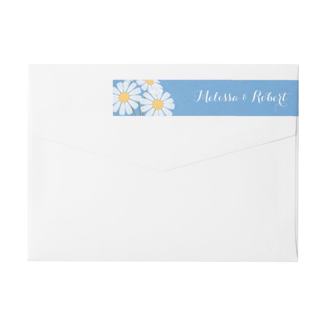 Elegant Floral White Daisies on Blue Wedding (Rückseite)