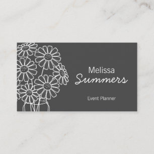 Elegant Floral White Daisies on Dark Gray Visitenkarte