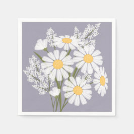 Elegant Floral White Daisies on Lavender Serviette