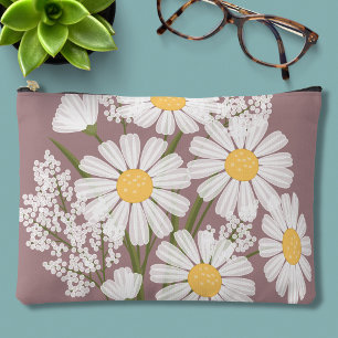 Elegant Floral White Daisies on Rosy Brown Zubehörtasche