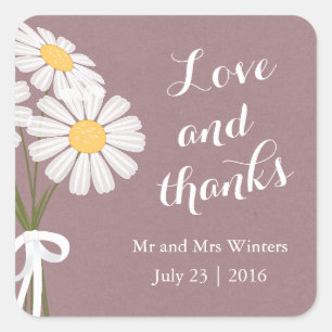 Elegant Floral White Daisies Vielen Dank für Ihre  Quadratischer Aufkleber