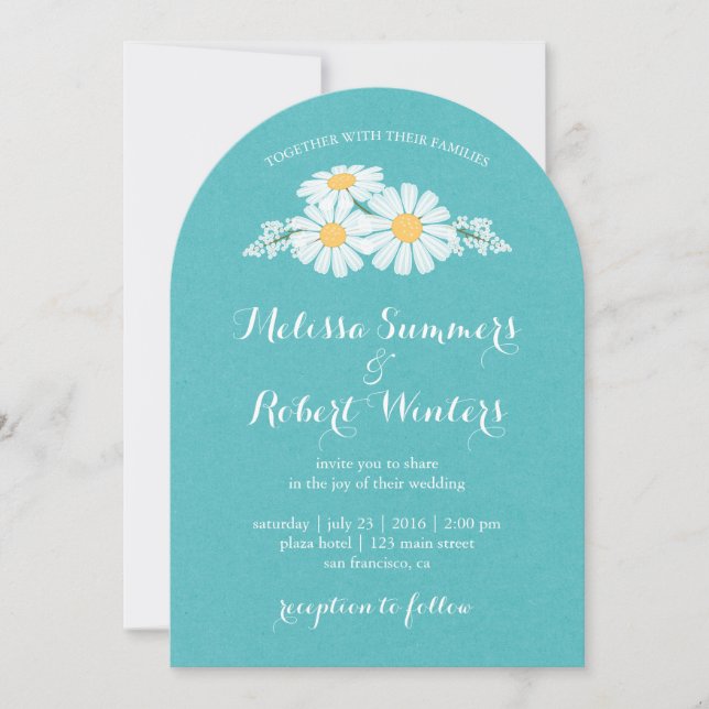 Elegant Floral White Daisies Wedding Einladung (Vorderseite)