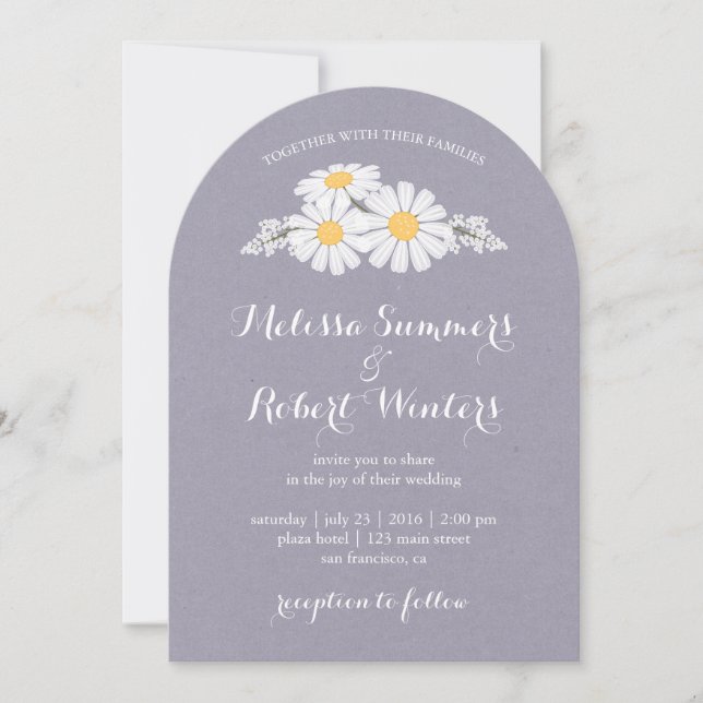 Elegant Floral White Daisies Wedding Einladung (Vorderseite)