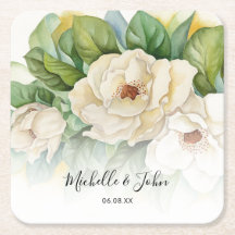 Elegant Floral White Magnolia Skriptnamen Hochzeit
