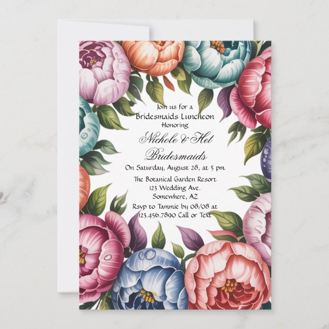 Elegant Floral Wreath Bridesmaids Luncheon Einladung (Vorderseite)
