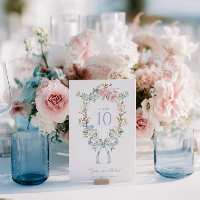 Elegant Floral Wreath Crest Monogram Table Number Tischnummer (Von Creator hochgeladen)