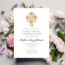 Elegant Floral Wreath Cross Girl Erste Kommune