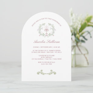 Elegant Floral Wreath First Communion Einladung