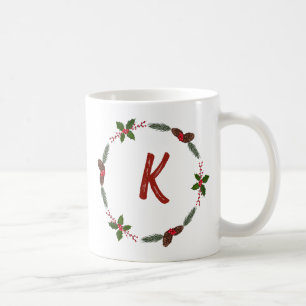 Elegant Floral Wreath Monogram Initial Christmas Kaffeetasse