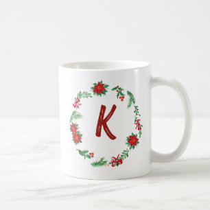 Elegant Floral Wreath Monogram Initial Christmas Kaffeetasse