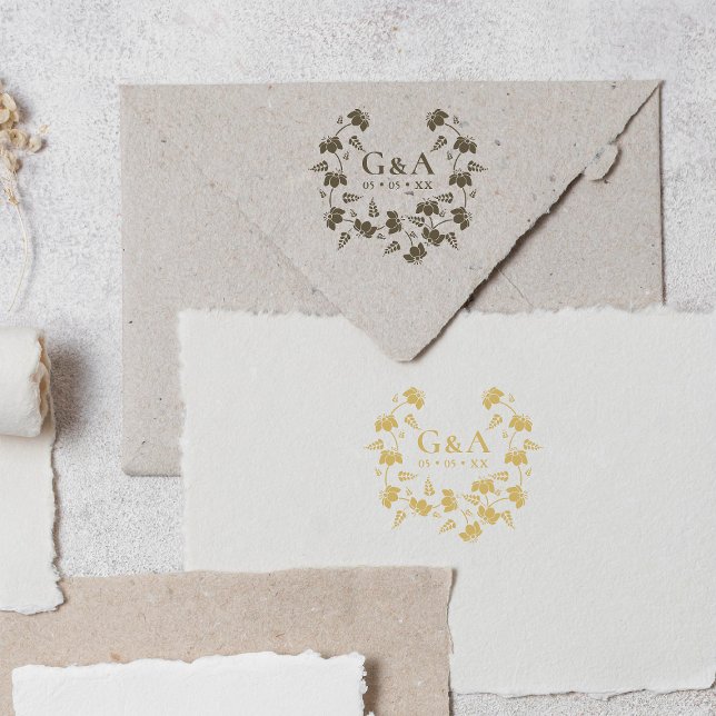 Elegant Floral Wreath Wedding Initials Gummistempel (Von Creator hochgeladen)