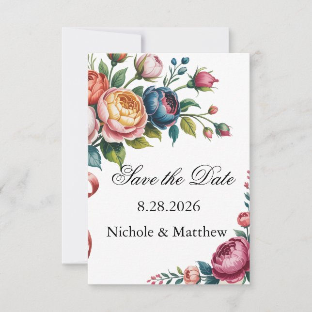 Elegant Floral Wreath Wedding Save The Date (Vorderseite)