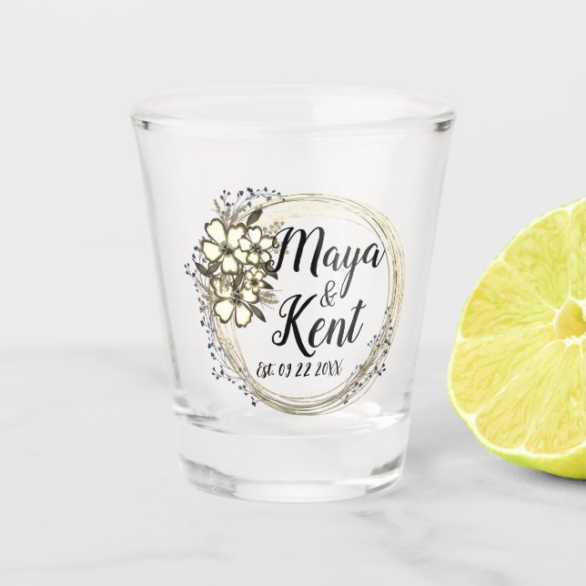 Elegant Floral Wreath Wedding Schnapsglas (Vorderseite)
