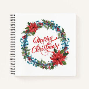 Elegant Floral Wreath Weihnachten   Notebook Notizbuch