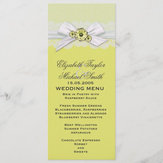 Élégant Floral Yellow Ribbon Menu Mariage (Devant)
