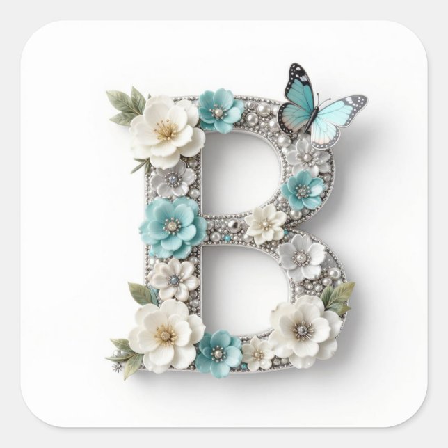 Elegant Floral Your Monogram B Paper Stickers (Devant)