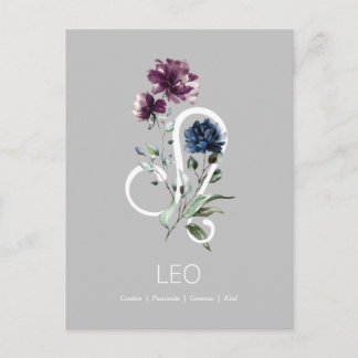 Elegant Floral Zodiac Star Sign Leo Postkarte