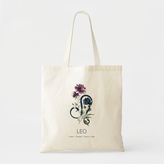 Elegant Floral Zodiac Star Sign Leo Tragetasche (Vorne)